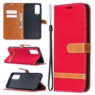 For Samsung Galaxy S20 FE 5G / S20 Lite Color Matching Denim Texture Horizontal Flip Leather Case with Holder & Card Slots & Wallet & Lanyard(Red)