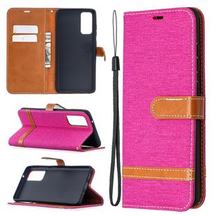 For Samsung Galaxy S20 FE 5G / S20 Lite Color Matching Denim Texture Horizontal Flip Leather Case with Holder & Card Slots & Wallet & Lanyard(Rose Red)