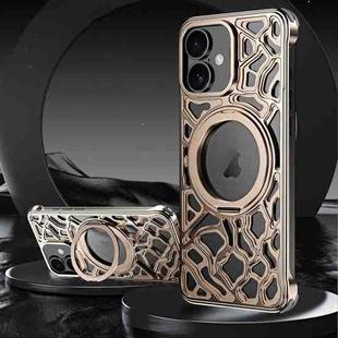 For iPhone 16 Yunyan Series Alloy Rotating Holder MagSafe Half Frame Phone Case(Gold)