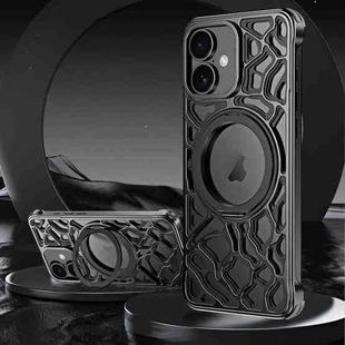 For iPhone 16 Yunyan Series Alloy Rotating Holder MagSafe Half Frame Phone Case(Black)