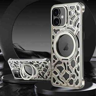 For iPhone 16 Yunyan Series Alloy Rotating Holder MagSafe Half Frame Phone Case(Silver)