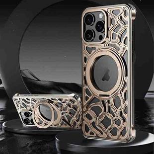 For iPhone 15 Pro Yunyan Series Alloy Rotating Holder MagSafe Half Frame Phone Case(Gold)
