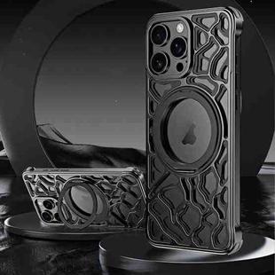 For iPhone 15 Pro Yunyan Series Alloy Rotating Holder MagSafe Half Frame Phone Case(Black)