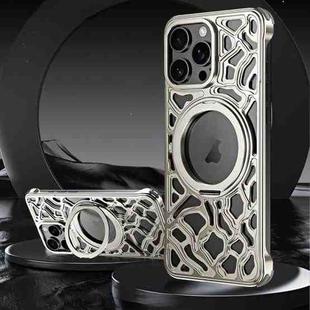 For iPhone 15 Pro Yunyan Series Alloy Rotating Holder MagSafe Half Frame Phone Case(Silver)