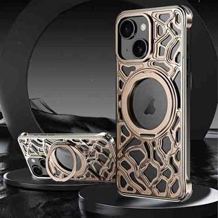 For iPhone 15 Yunyan Series Alloy Rotating Holder MagSafe Half Frame Phone Case(Gold)