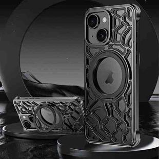 For iPhone 15 Yunyan Series Alloy Rotating Holder MagSafe Half Frame Phone Case(Black)