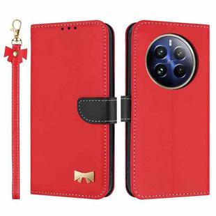 For Realme 12 Pro 5G / P1 Pro Metal Bow Leather Phone Case with Hand Strap(Red)