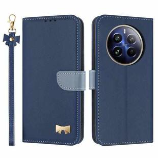 For Realme 12 Pro 5G / P1 Pro Metal Bow Leather Phone Case with Hand Strap(Dark Blue)