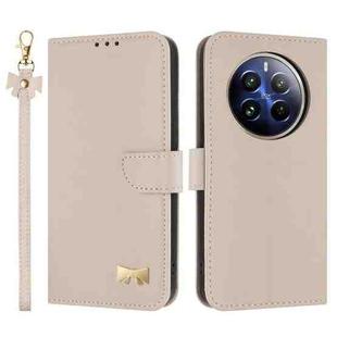 For Realme 12 Pro 5G / P1 Pro Metal Bow Leather Phone Case with Hand Strap(Apricot)