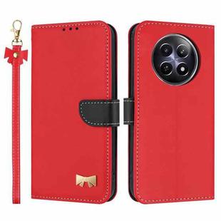 For Realme 13 5G / 12 5G / C65 5G Metal Bow Leather Phone Case with Hand Strap(Red)