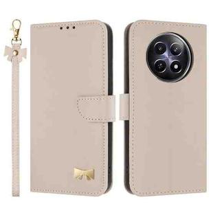For Realme 13 5G / 12 5G / C65 5G Metal Bow Leather Phone Case with Hand Strap(Apricot)