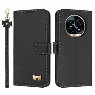 For Realme 13 Pro 5G / 13 Pro+ 5G Metal Bow Leather Phone Case with Hand Strap(Black)