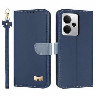For Realme 14 5G / P3 5G Metal Bow Leather Phone Case with Hand Strap(Dark Blue)