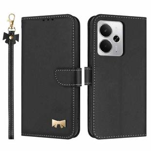 For Realme 14 5G / P3 5G Metal Bow Leather Phone Case with Hand Strap(Black)