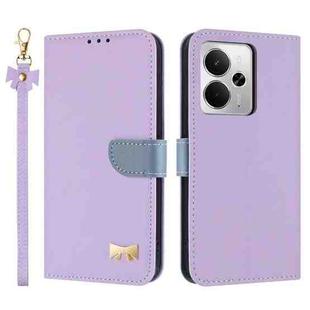 For Realme 14 5G / P3 5G Metal Bow Leather Phone Case with Hand Strap(Purple)