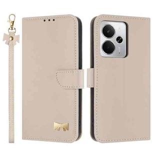 For Realme 14 5G / P3 5G Metal Bow Leather Phone Case with Hand Strap(Apricot)