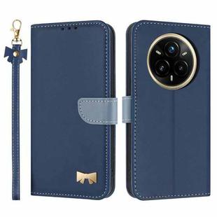 For Realme 14 Pro 5G India Metal Bow Leather Phone Case with Hand Strap(Dark Blue)