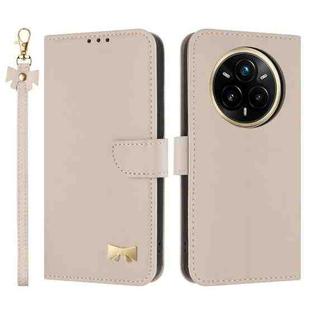For Realme 14 Pro 5G India Metal Bow Leather Phone Case with Hand Strap(Apricot)