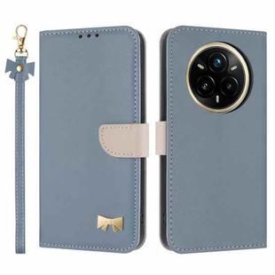 For Realme 14 Pro 5G India Metal Bow Leather Phone Case with Hand Strap(Light Blue)