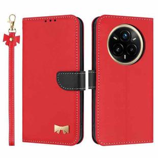 For Realme 14 Pro+ 5G Metal Bow Leather Phone Case with Hand Strap(Red)