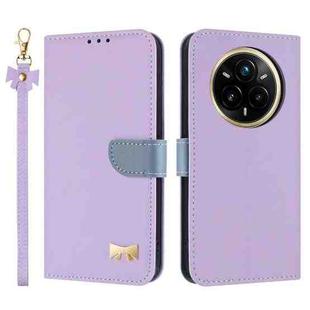 For Realme 14 Pro+ 5G Metal Bow Leather Phone Case with Hand Strap(Purple)