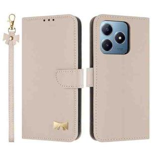 For Realme C63 4G Global / C61 Metal Bow Leather Phone Case with Hand Strap(Apricot)