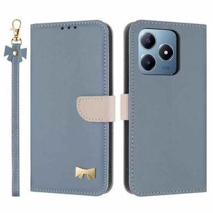 For Realme C63 4G Global / C61 Metal Bow Leather Phone Case with Hand Strap(Light Blue)