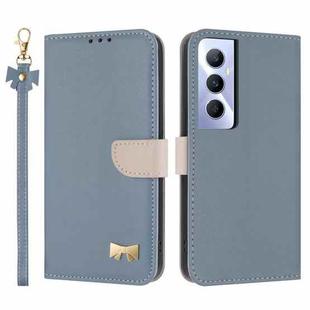 For Realme C65 4G Global Metal Bow Leather Phone Case with Hand Strap(Light Blue)