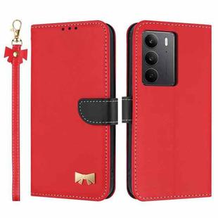 For Realme C75 4G Global / P3x Metal Bow Leather Phone Case with Hand Strap(Red)