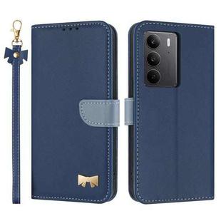 For Realme C75 4G Global / P3x Metal Bow Leather Phone Case with Hand Strap(Dark Blue)