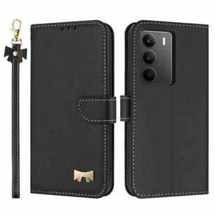 For Realme C75 4G Global / P3x Metal Bow Leather Phone Case with Hand Strap(Black)