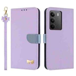 For Realme C75 4G Global / P3x Metal Bow Leather Phone Case with Hand Strap(Purple)