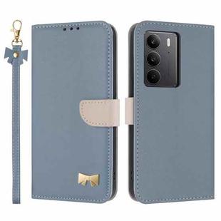 For Realme C75 4G Global / P3x Metal Bow Leather Phone Case with Hand Strap(Light Blue)