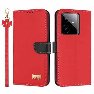 For Realme GT7 5G Metal Bow Leather Phone Case with Hand Strap(Red)