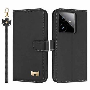 For Realme GT7 5G Metal Bow Leather Phone Case with Hand Strap(Black)