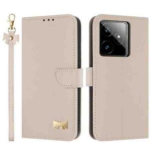 For Realme GT7 5G Metal Bow Leather Phone Case with Hand Strap(Apricot)