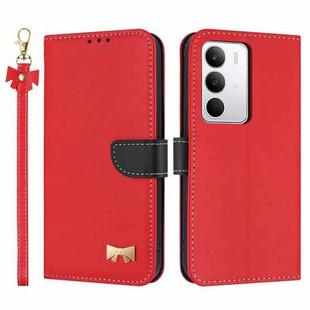 For Realme C71 4G Metal Bow Leather Phone Case with Hand Strap(Red)
