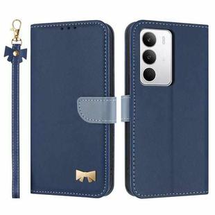 For Realme C71 4G Metal Bow Leather Phone Case with Hand Strap(Dark Blue)