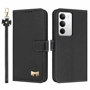 For Realme C71 4G Metal Bow Leather Phone Case with Hand Strap(Black)