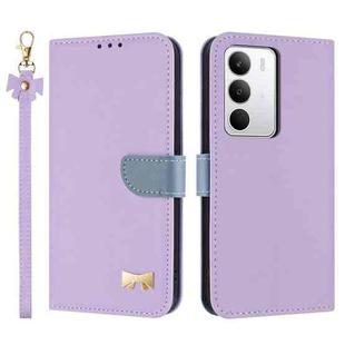 For Realme C71 4G Metal Bow Leather Phone Case with Hand Strap(Purple)