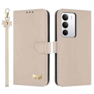 For Realme C71 4G Metal Bow Leather Phone Case with Hand Strap(Apricot)