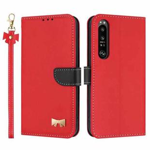 For Sony Xperia 1 IV Metal Bow Leather Phone Case with Hand Strap(Red)