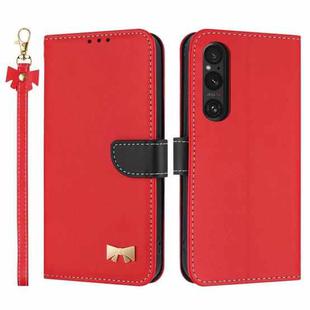 For Sony Xperia 1 V Metal Bow Leather Phone Case with Hand Strap(Red)