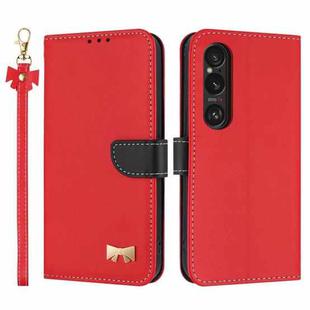 For Sony Xperia 1 VI Metal Bow Leather Phone Case with Hand Strap(Red)