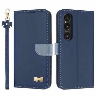 For Sony Xperia 1 VI Metal Bow Leather Phone Case with Hand Strap(Dark Blue)