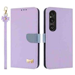 For Sony Xperia 1 VI Metal Bow Leather Phone Case with Hand Strap(Purple)