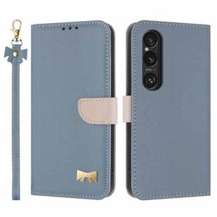 For Sony Xperia 1 VI Metal Bow Leather Phone Case with Hand Strap(Light Blue)
