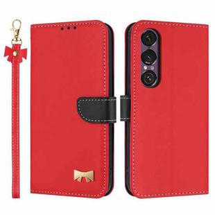 For Sony Xperia 1 VII Metal Bow Leather Phone Case with Hand Strap(Red)