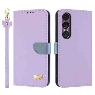 For Sony Xperia 1 VII Metal Bow Leather Phone Case with Hand Strap(Purple)