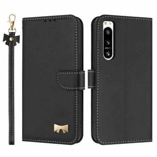 For Sony Xperia 5 IV Metal Bow Leather Phone Case with Hand Strap(Black)